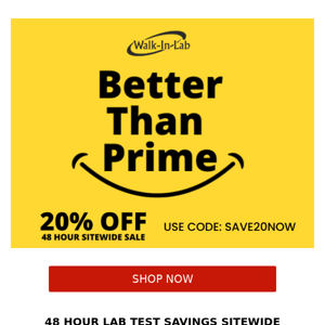 🟡 Better Than Prime Sale ⚡20% OFF⚡ Lab Tests