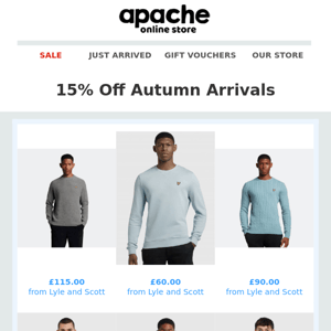 Apache Take 15% Off Autumn Arrivals Now