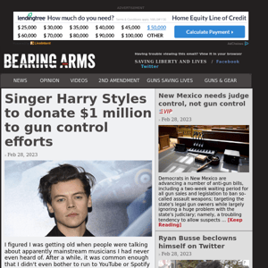 Bearing Arms - Feb 28 - Singer Harry Styles to donate $1 million to gun control efforts