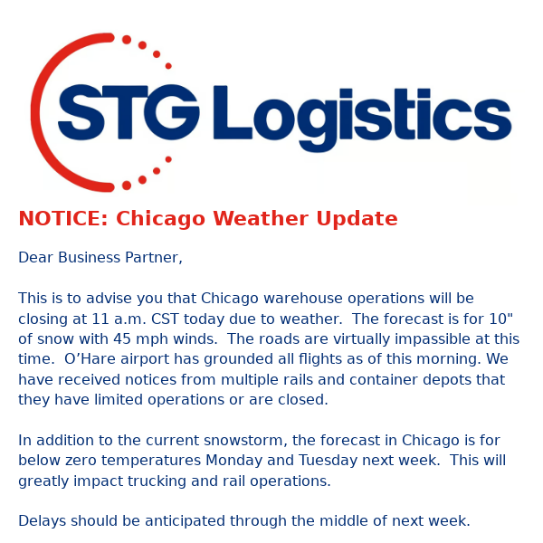 NOTICE: Chicago Weather Update