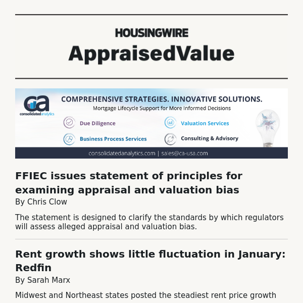 FFIEC issues statement of principles for examining appraisal and valuation bias