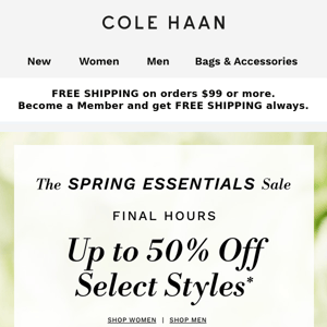 Final hours to shop the Spring Essentials Sale