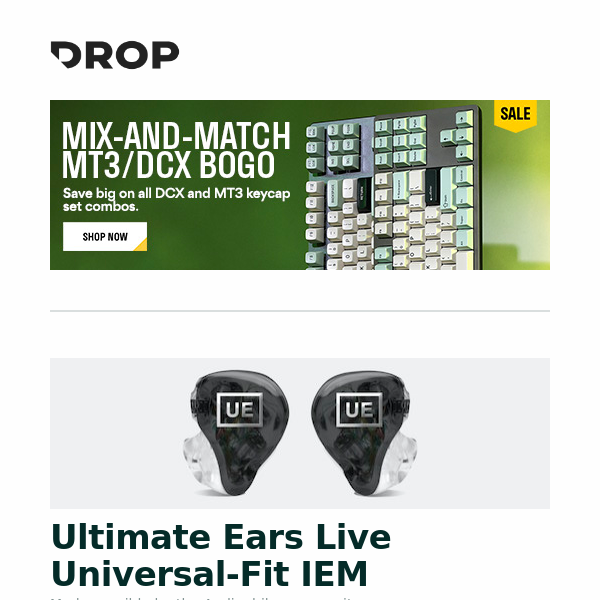 Ultimate Ears Live Universal-Fit IEM, Drop + The Lord of the Rings™ Mordor™ Keycap Holder, Drop + Invyr Holy Panda Mechanical Switches and more...