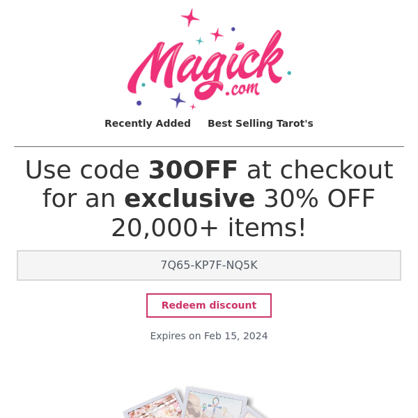 Your cart is waiting! 30% off doesn't last forever!