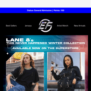 The Lane 8 This Never Happened Winter Collection is available now on the Superstore!