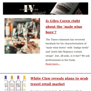 Is Giles Coren right about the 'male wine bore'? / White Claw plans revealed to db / Emma Watson slammed for supporting Brad Pitt gin /