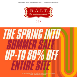 up-to 80% off entire site -THE SPRING INTO SUMMER SALE