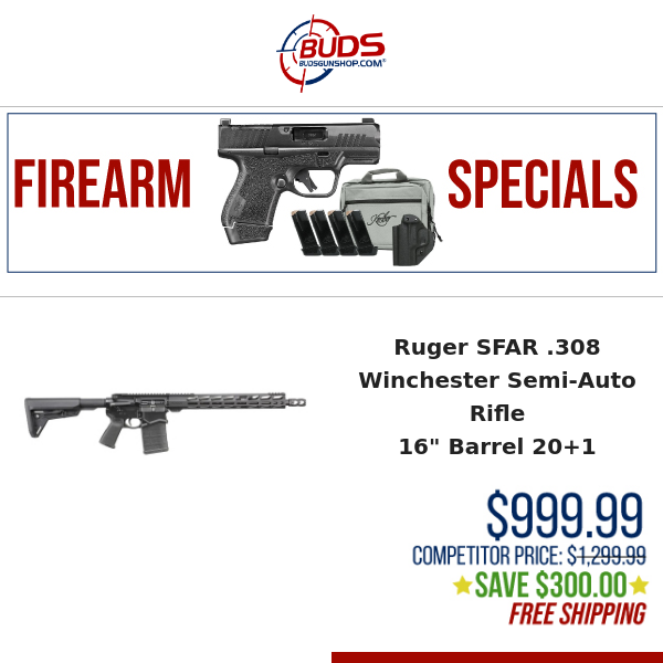 🚚FREE SHIPPING & $300 OFF Ruger .308 Winchester Semi-Auto!💫
