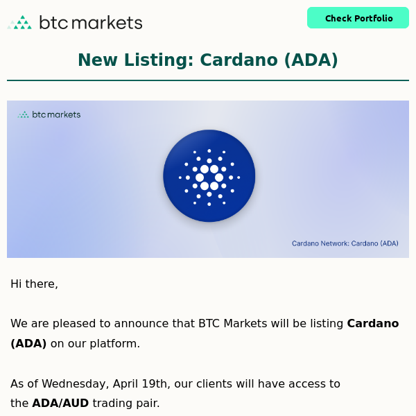 New Listing: Cardano (ADA) is coming to BTC Markets! - BTC Markets