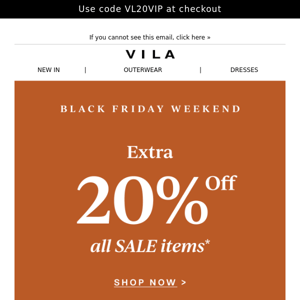 Black Friday Weekend continues – Extra 20% off all SALE items