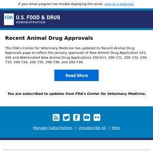 Recent Animal Drug Approvals