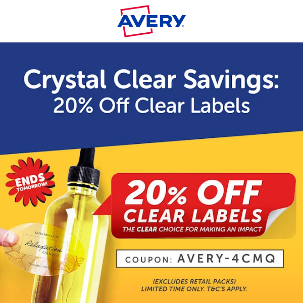 20% Off Clear Labels Sale Ends Tomorrow