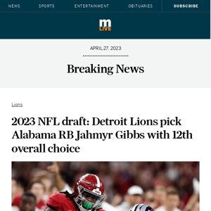 2023 NFL draft: Detroit Lions pick Alabama RB Jahmyr Gibbs with 12th overall choice