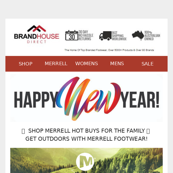 🟧🟪🟩 NEW YEAR, NEW SHOES 🙌 MERRELL DEALS ON NOW 🚶‍♂️ Enjoy the outdoors  with Merrell 🟧🟪🟩 - Brand House Direct AU