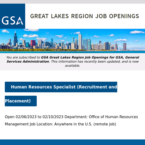 New/Current Job Opportunities in the GSA Great Lakes Region