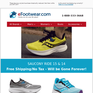 Saucony Ride 14 & 15 over 40% off + Free Shipping!