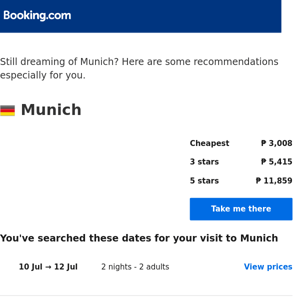 Don’t forget your search for Munich – prices as low as ₱ 3,008!