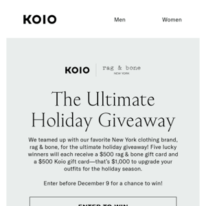 $5,000 GIVEAWAY: KOIO X RAG & BONE