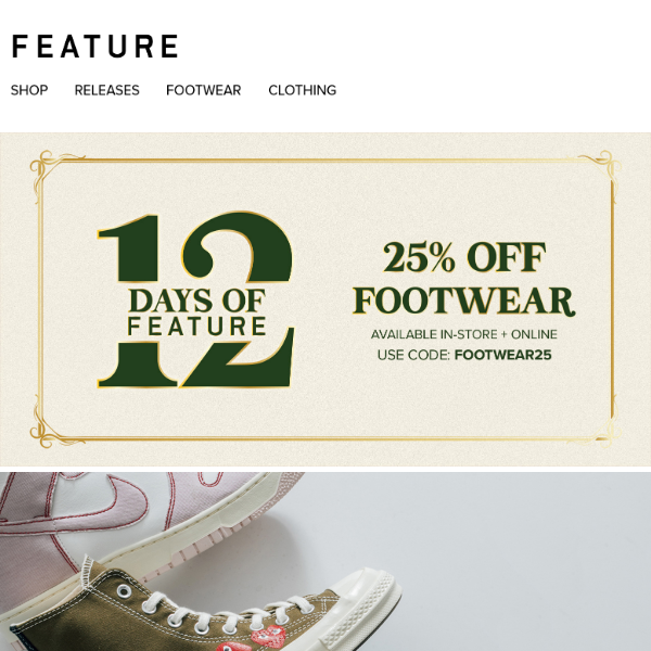 12 Days of FEATURE: 25% OFF FOOTWEAR! 🎁