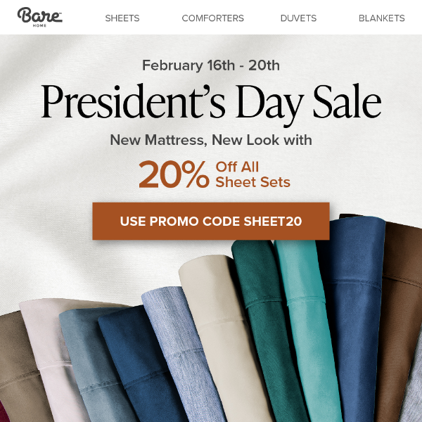 President's Day Sale—20% Off Sheet Sets