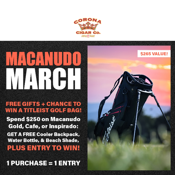Free Macanudo Gifts + Entry to Win a Golf Bag!