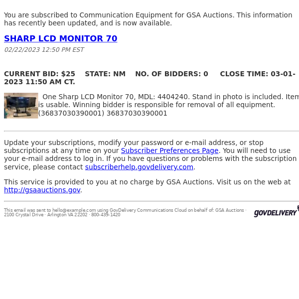 GSA Auctions Communication Equipment Update