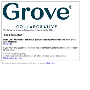 SEC Filing Alert for Grove Collaborative, Inc.