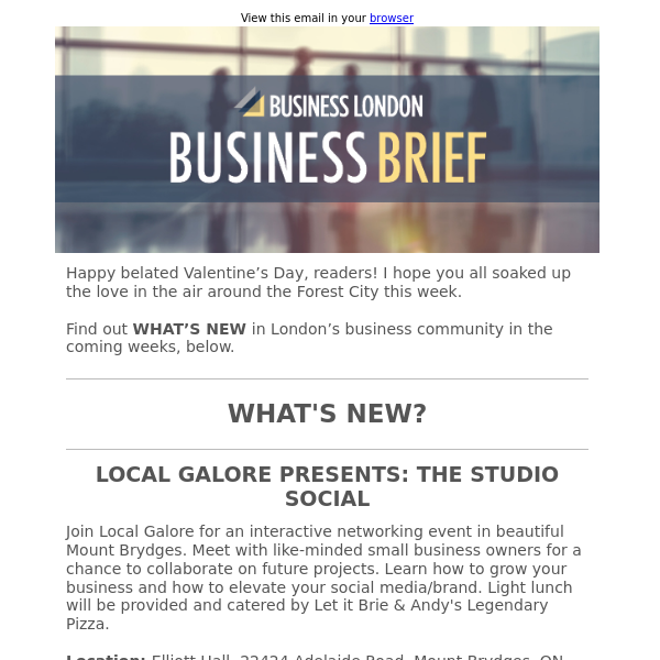 BUSINESS BRIEF: Local Galore presents The Studio Social