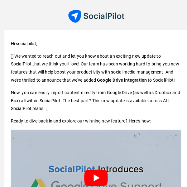 SocialPilot's new feature announcement: Google Drive integration 📈