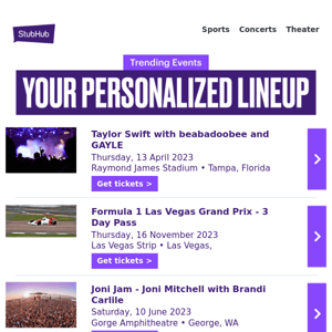 Your StubHub event lineup