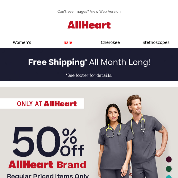 50% off AllHeart scrubs + free shipping!