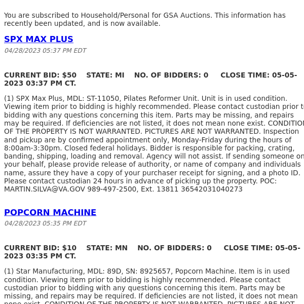 GSA Auctions Household/Personal Update