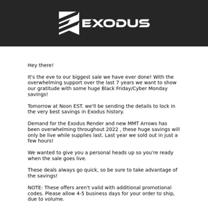 Biggest Savings in Exodus History Starts Tomorrow! 