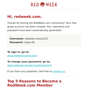RedWeek Guest Account Created