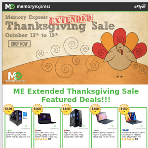 Memory Express Extended Thanksgiving Sale (Oct 13-19, 2023)