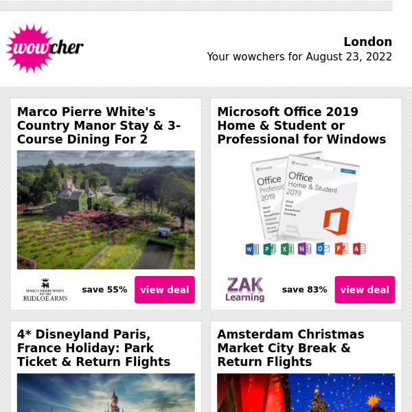 Marco Pierre White's Country Manor For 2 | Microsoft Office Home & Student 2019 £24.99  | 4* Disneyland Paris Holiday & Flights | Amsterdam Christmas Market & Flights | Win A Luxury New York NYE Holiday!