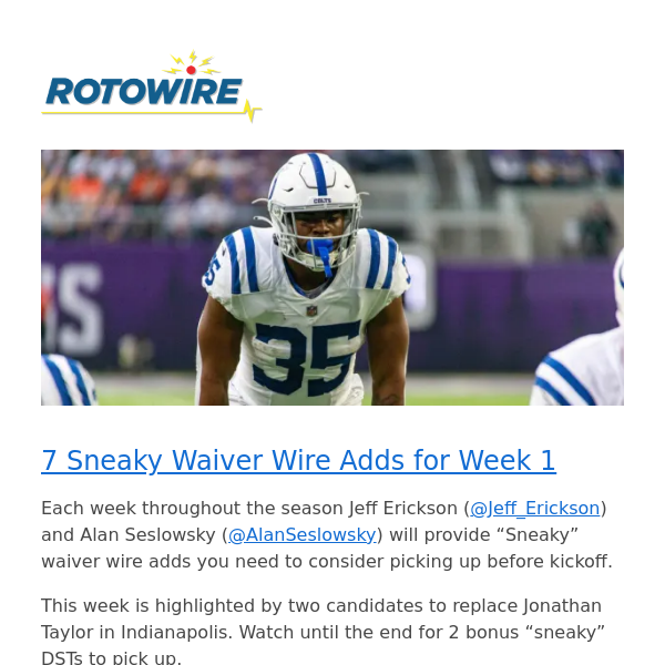 7 Sneaky Waiver Wire Adds (or Late-Round Picks for you Last-Minute Drafters)