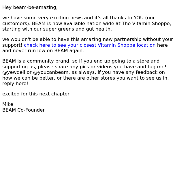 BEAM is live at The Vitamin Shoppe