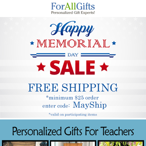 Memorial Day Weekend Sale - Free Shipping Inside!