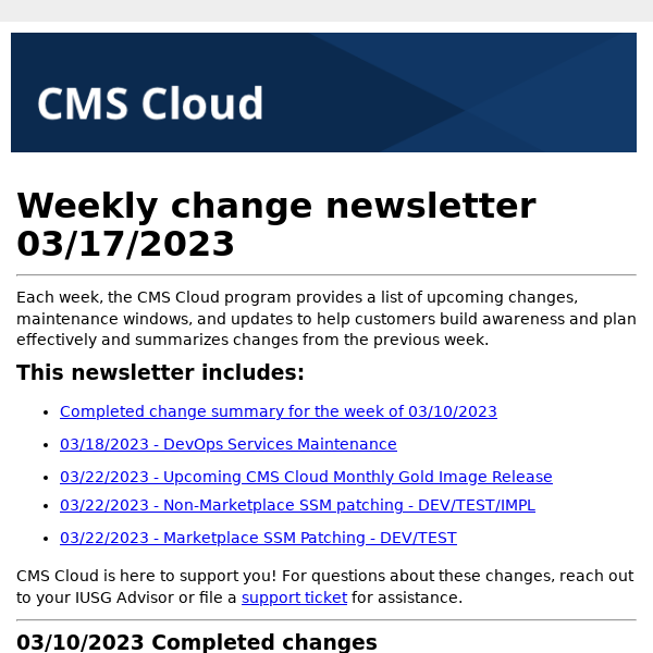 CMS Cloud Weekly change newsletter 03/17/2023