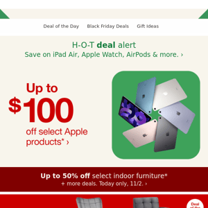 Up to $100 off select Apple products.