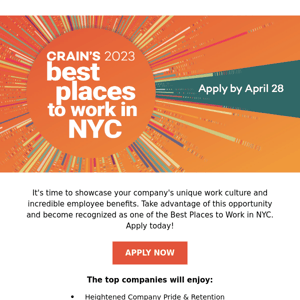 Join the Ranks of Top Employers - Apply to be a Best Place to Work in NYC