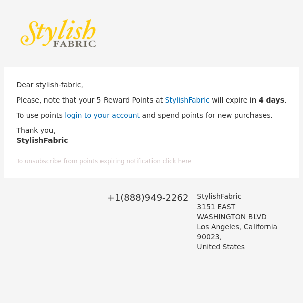 Your points at StylishFabric are about to expire