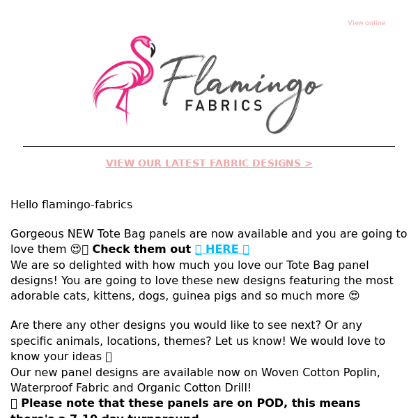 Flamingo Fabrics NEW Tote Bag Panels have landed 😍