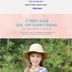 CYBER Sale starts now!! 20% off coupon.