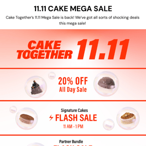 20% off 11.11 Mega Sale has begun! 🎂💯