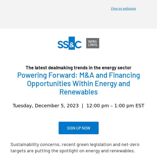 SS&C Intralinks webinar — sustainability, energy and M&A