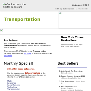 Transportation : 20% Discount, See Coupon Code ...