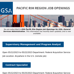 New/Current Job Opportunities in the GSA Pacific Rim Region