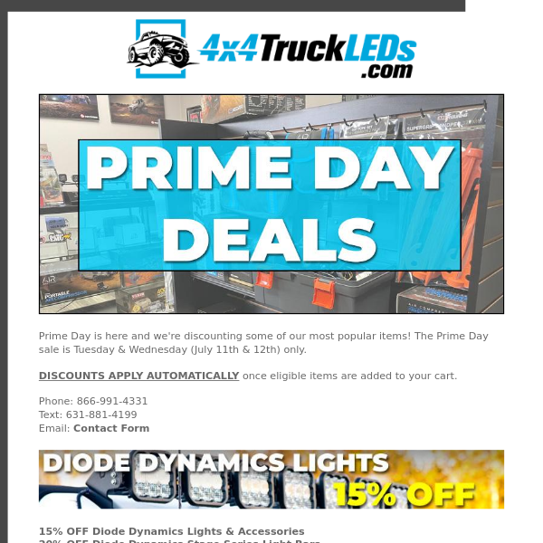 Prime Day is Here at 4x4TruckLEDs.com | Save BIG for 2 Days on LED Lights & Accessories